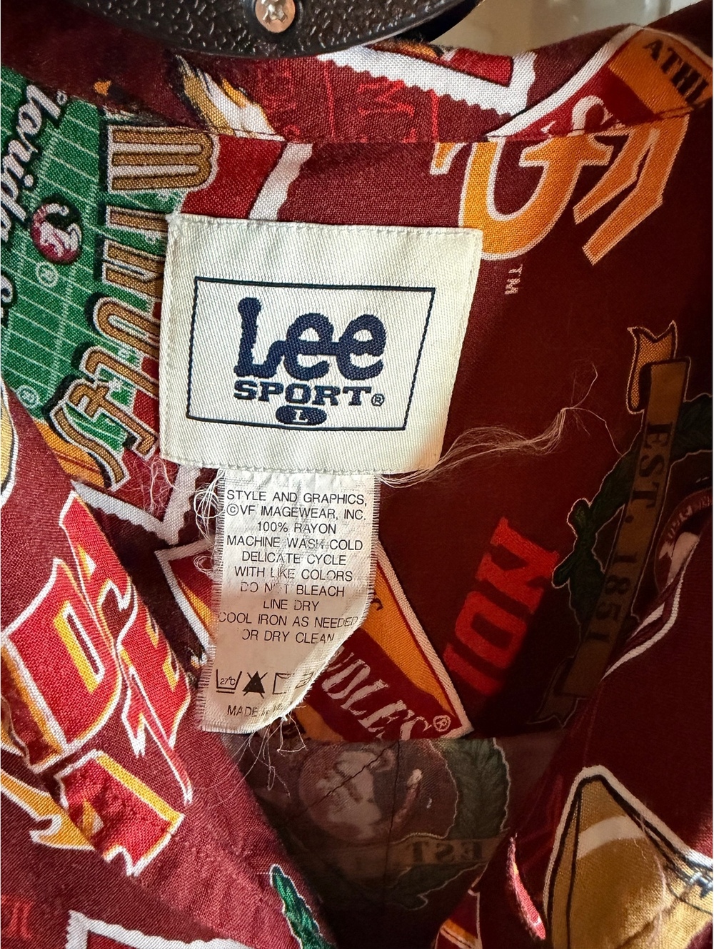 Vintage Lee Sport FSU Florida State Seminoles Shirt Men’s L Rayon All Over Print - Picture 2 of 3